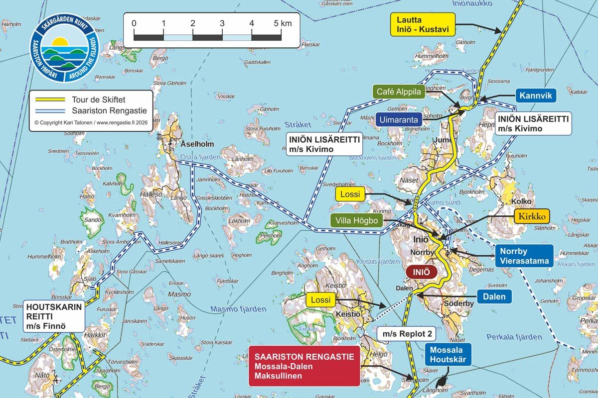 Tour de Skiftet reitin kartta ja palveluja Iniössä.